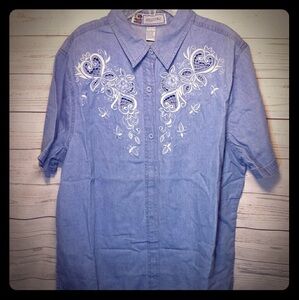 Passion 1 Blue Denim Shirt with Lace cutout size large nwt